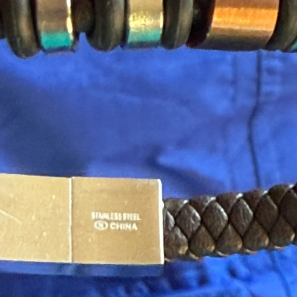 New Men’s Stainless Steel and Braided Brown Leather Bracelet